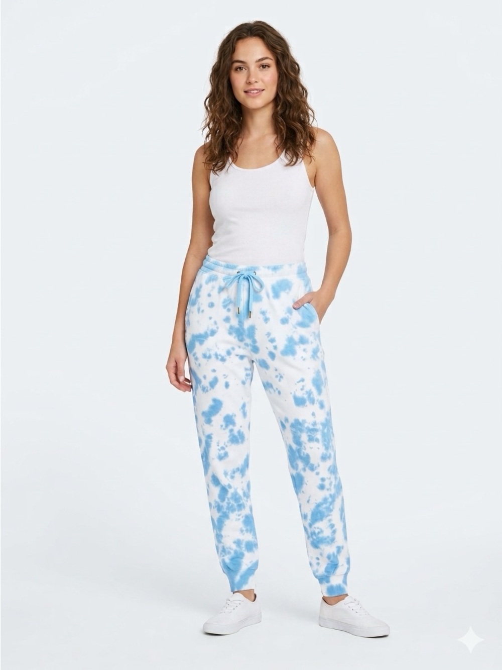 Jane and Delancey White & Light Blue Tie-Dye Jogger Pants Size L NWT